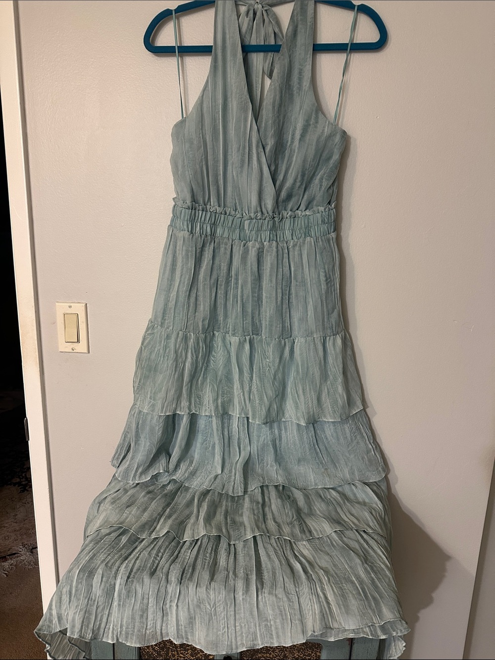 & Other Stories Light Blue Tiered Halter Midi Dress